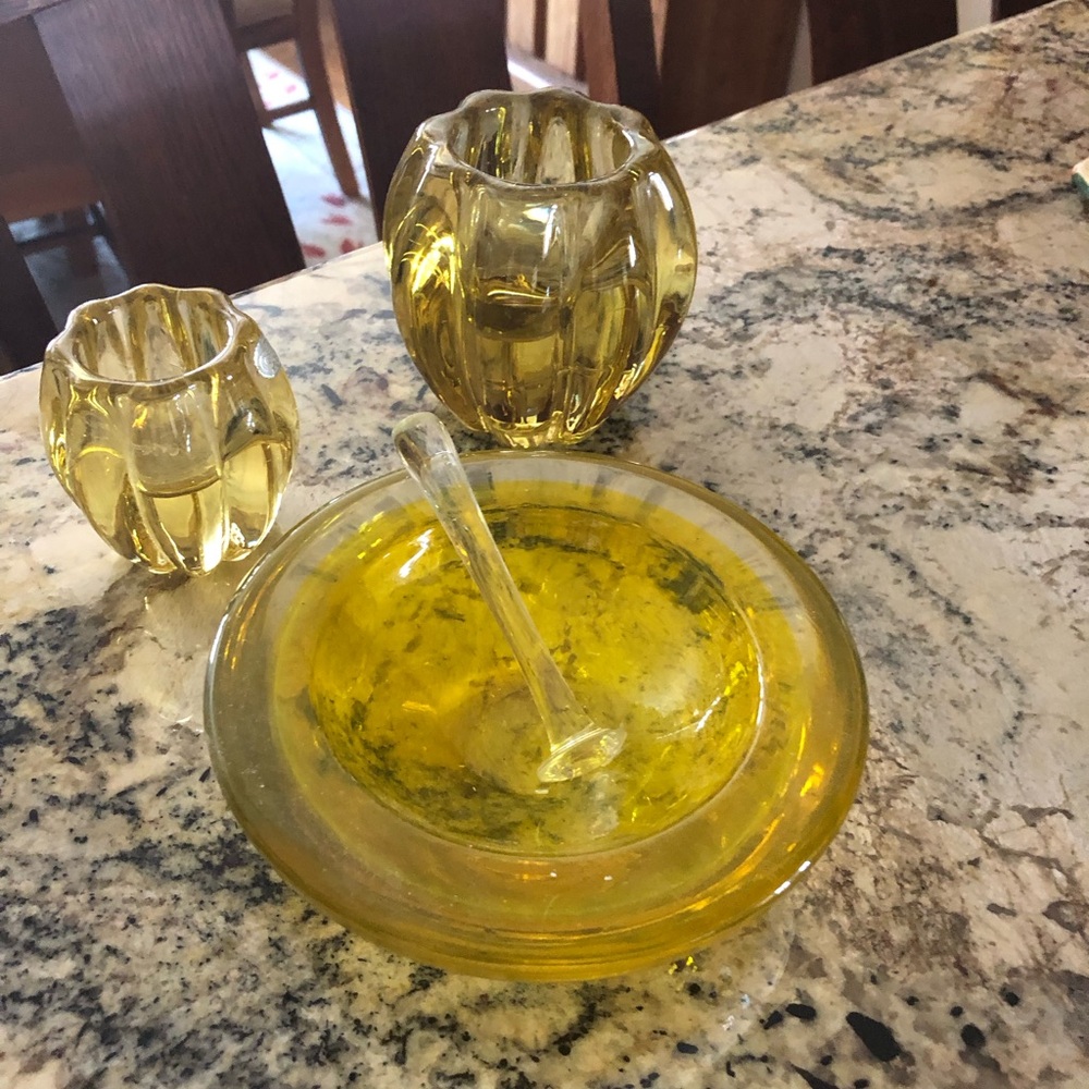 Handblown Mid Century Italian Golden Glass  Trio Trinket & Ashtray Stopper